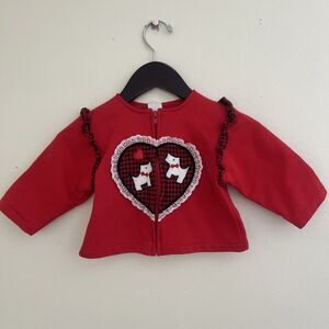 Vintage 80s Scottie Dog Embroidered Cute Zip Up Jacket, Red- Size 18M